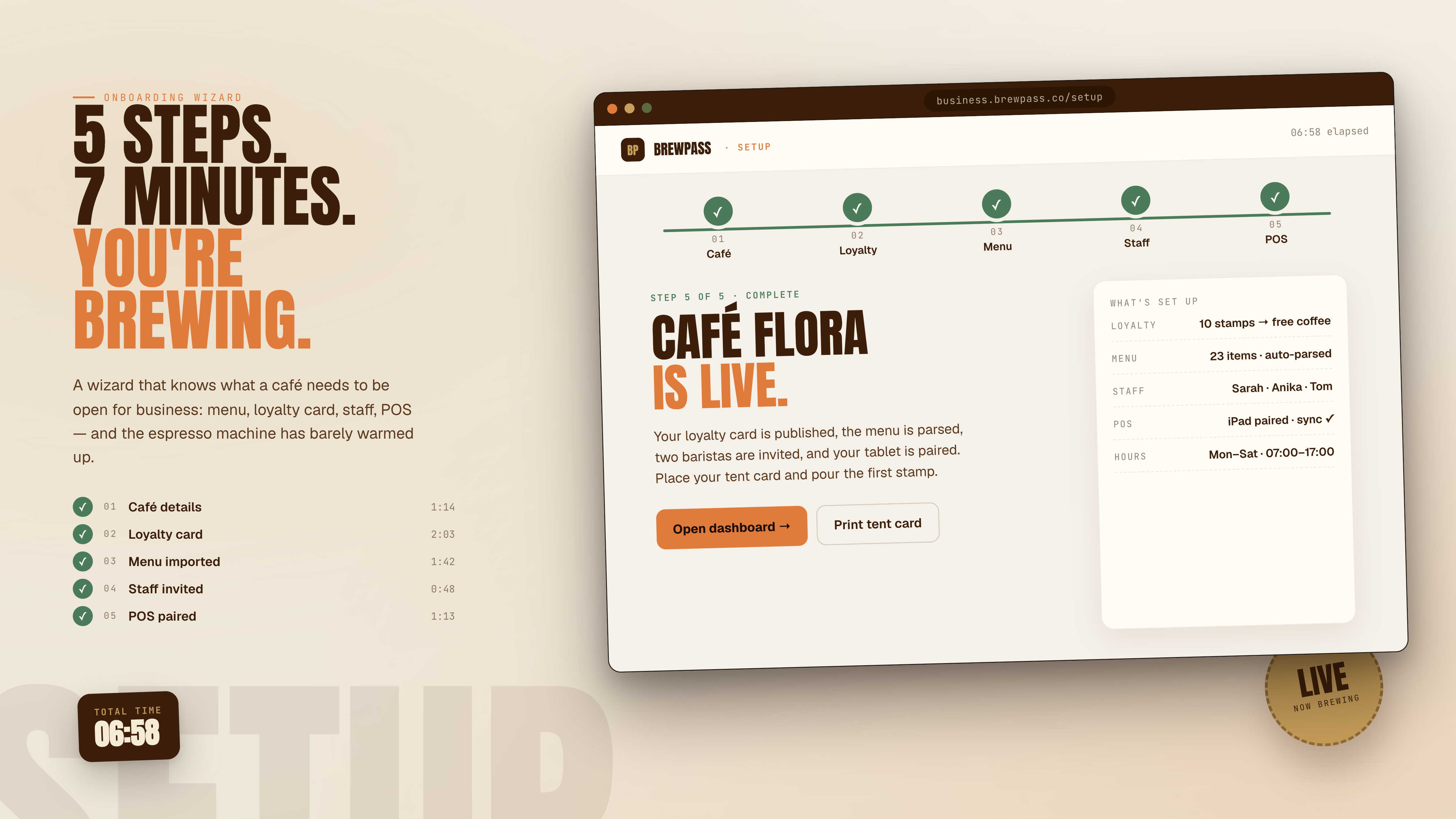 Kaffeeando cafe onboarding wizard